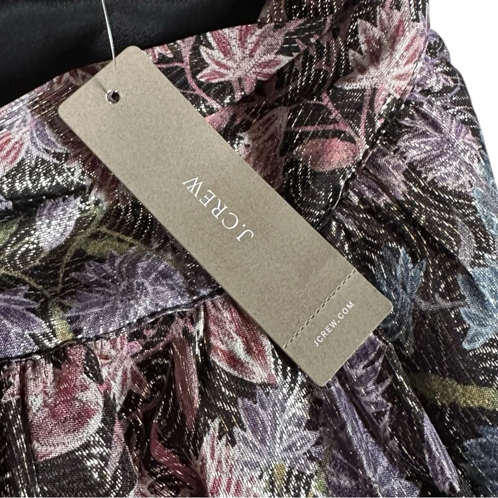 J.Crew Collection Tie-Neck Top XS Metallic Floral Shimmer Party Holiday NWT $128